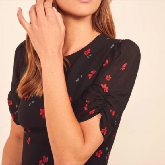 Reformation Gracie Mini Dress in Oracle Black Floral Size 2 - Picture 3 of 14